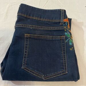 DownEast Starfish Embroidered Dark Blue Denim  Straight Jeans